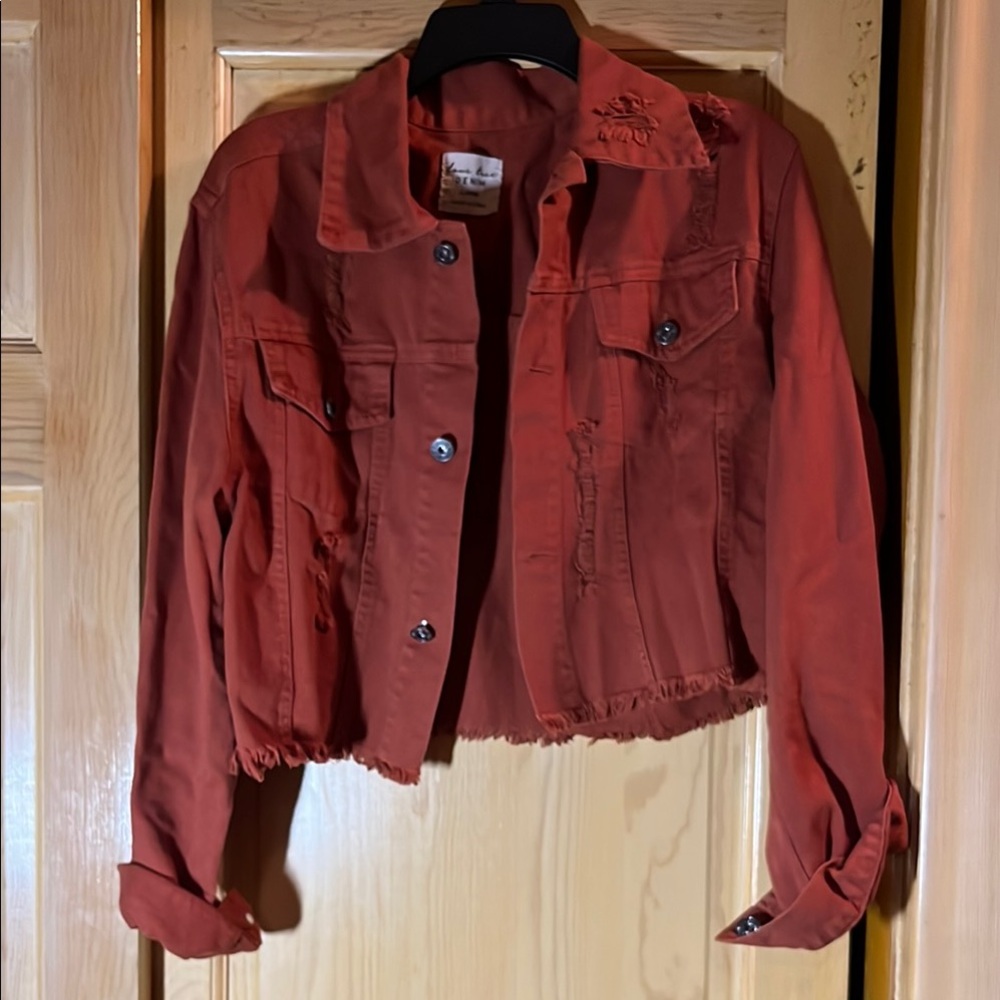 Red Cropped Jean Jacket Classic Design